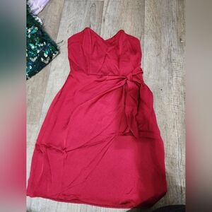 Strapless A Line Express Dress With Tie Size 0 Red